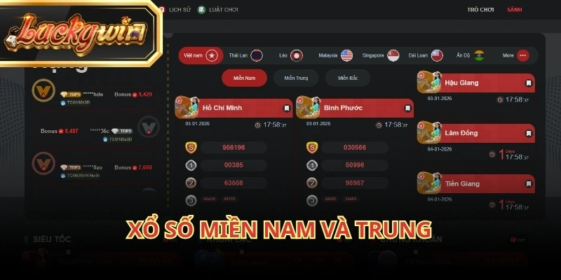 Xổ số Luckywin miền Nam và Trung sở hữu nhịp độ sôi động hơn